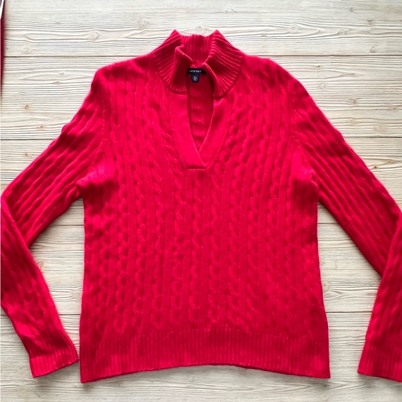 Lands’ End 100% Cashmere Cable Knit Collared V-Neck Sweater XL Red - Picture 3 of 5